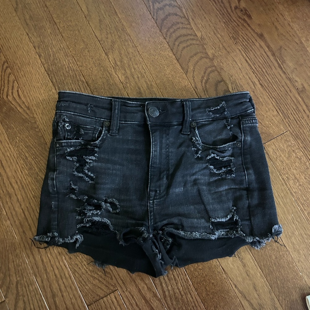 American Eagle Outfitters Black Ripped Jean Shorts